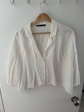 Zara White Silky Lightweight Button-Front Blouse Size M